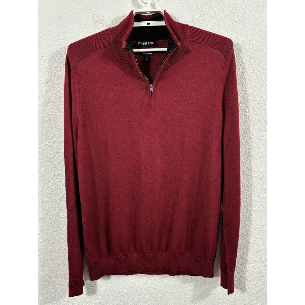 Express Sweater Mens XL‎ Maroon Merino Wool Blend Quarter Zip Pullover Knit